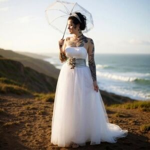 Wedding Dress – Joanies Bridal – White – Ball Gown Strapless Corset Back – Sz 6
